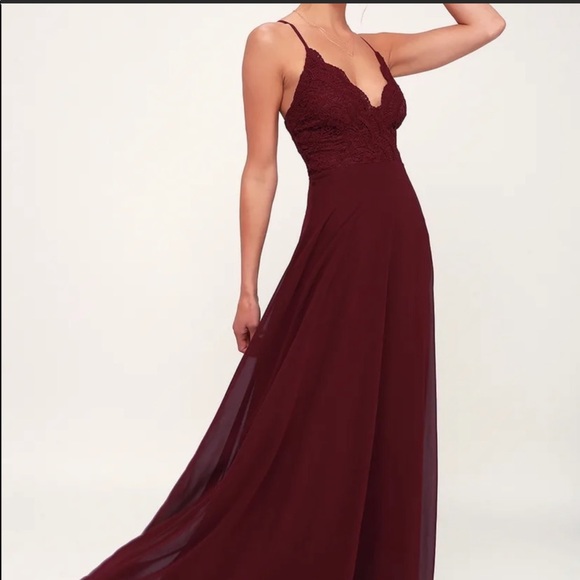 Lulu’s Madalyn Maroon/Burgundy Floral Lace Bridesmaid Formal Maxi Event Gown - Picture 2 of 16